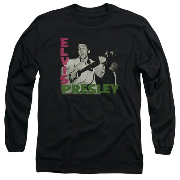 Trevco ELV660-AL-1 Elvis Presley & Album Adult 18-1 Long Sleeve T-Shirt, Black - Small
