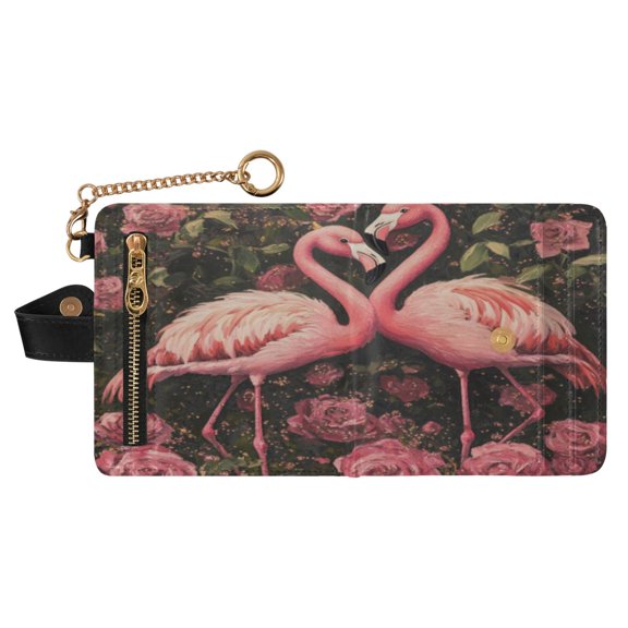 Qxltty Ragged Pink Flamingos Ladies Wallet Rfid Slim Thin Compact Credit Card Women Wallet Zipper Coin Pocket and ID Window for Female Gifts