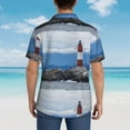thumbnail image 4 of Logiee Lighthouse On The Waters Print Mens Hawaiian Shirts,Loose-Fit Short Sleeve Button Down Tropical Aloha Beach Shirt,Summer Vacation Wedding Tops,Small, 4 of 7