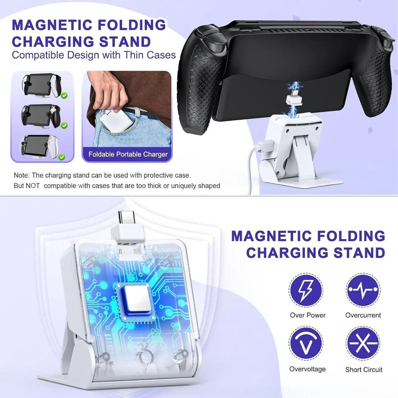 Accessories Kit for PlayStation Portal, Carrying Case Bundle and Magnetic Portable Charger for PS5 Portal with Protective Case, 2 Screen Protectors, 8 Thumb Grips