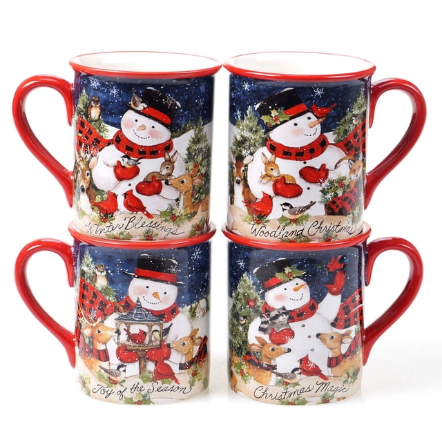 Set de 4 tazas navideñas de 473 ml con muñeco de nieve