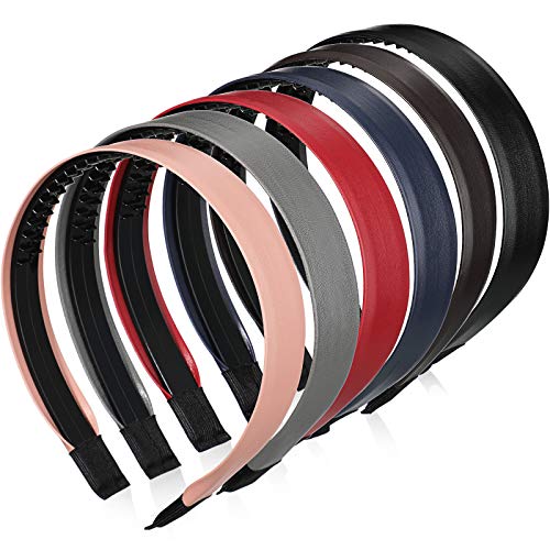 6 Pieces Plastic Skinny Headband Thin Leather Covered Headband Hair Loop Clasp Hairbands Solid Simple Headband for Women and Girls 6 Colors
