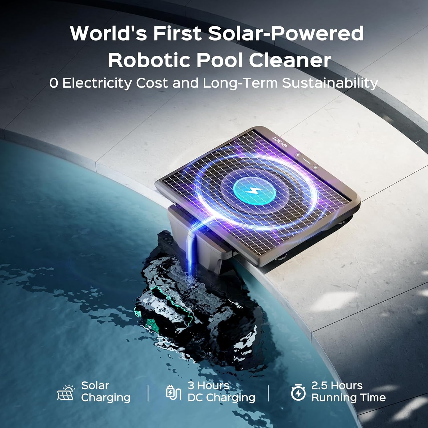 WYBOT S2 Solar Powered Robotic Pool Vacuum Cleaner, Auto Return & Charge, Enhanced Scheduled Cleaning, 3D Adsorption System, Brushless Motor, Ideal for Inground Pools Up to 3229 Sq.Ft