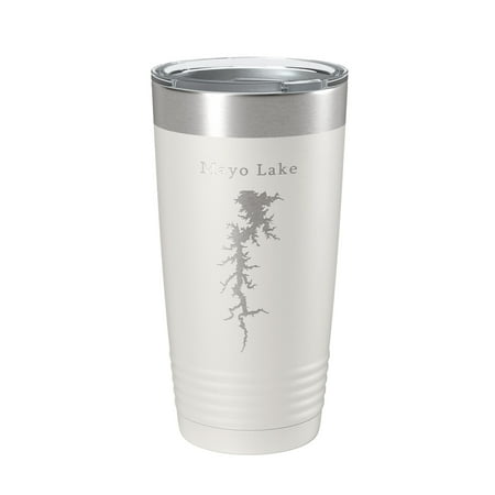 

Mayo Lake Map Tumbler Travel Mug Insulated Laser Engraved Coffee Cup North Carolina 20 oz White