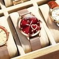 thumbnail image 3 of OLEVS Ladies Watches Rose Gold Mesh Strap Fashion Dress Japanese Quartz Waterproof Luminous Female Watches for Women Red Dial, 3 of 13