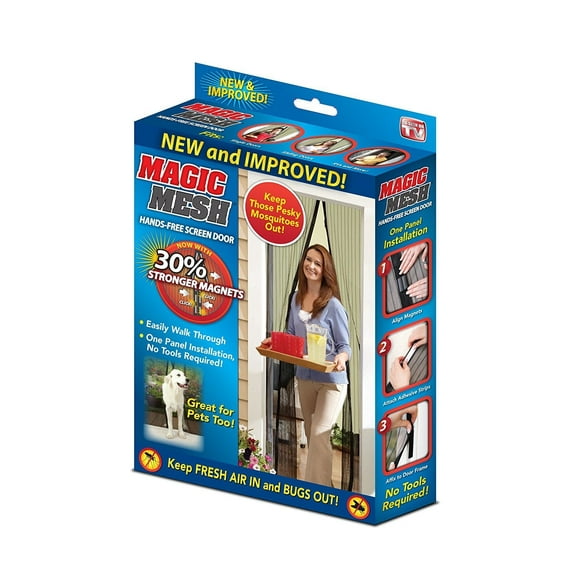 Magic Mesh Deluxe Hands-Free Magnetic Screen Door, Fits Doors up to 39 x 83 inches, Black