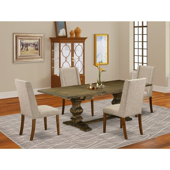HomeStock Modern Minimalism 5-Piece Dinette Set With Chair S Legs And Clay Linen Fabric Chairs Set Of 4 And Dining Room Table - Antique Walnut And Distressed Jacobean Finish