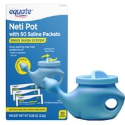 Equate Neti Pot Nasal Wash System with 50 Saline Packets for Sinus Congestion Relief, Blue
