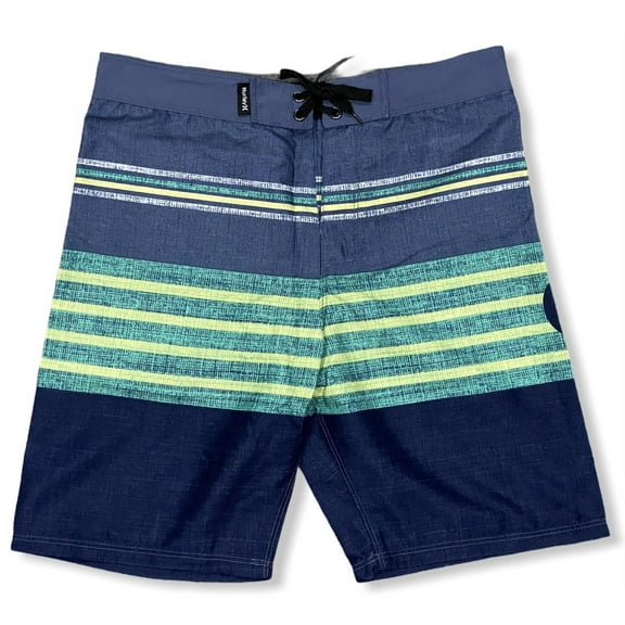 Hurley Kids' Boys' Youth Striped Logo Boardshorts - Navy/Lime (18/29)