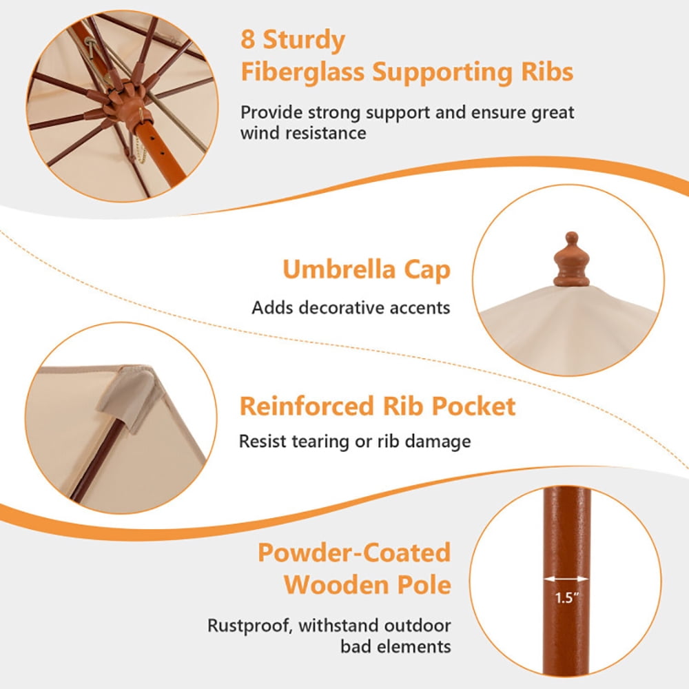Aimee Lii 9.5 Feet Pulley Lift Round Patio Umbrella with Fiberglass Ribs, Sunbrella Umbrella Outdoor Patio, Beige Aimee Lii 9.5 Feet Pulley Lift Round Patio Umbrella with Fiberglass Ribs, Sunbrella Umbrella Outdoor Patio, Beige