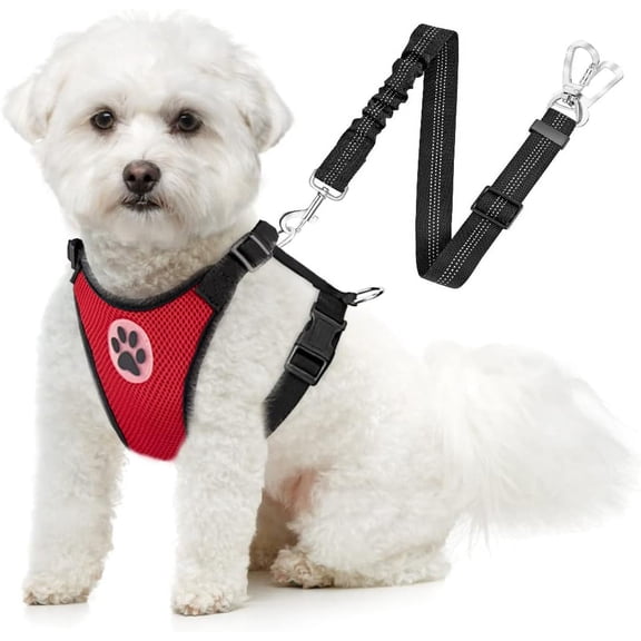 COREBAY Adjustable Mesh Breathable Dog Seat Belt Harness with Double Clip for Pets, (Red,S)