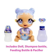 MGA'S Glitter Babyz Selena Stargazer Baby Doll with 3 Magical Color Changes, Pastel Purple Glitter Hair, Moon & Stars Outfit, Diaper, Bottle, Pacifier Accessories