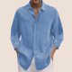 thumbnail image 4 of Camisa informal de manga 3/4 con solapa para hombre: poliéster transpirable, color liso, corte holgado, ideal para el trabajo y el ocio (M-XXXL), 4 of 5