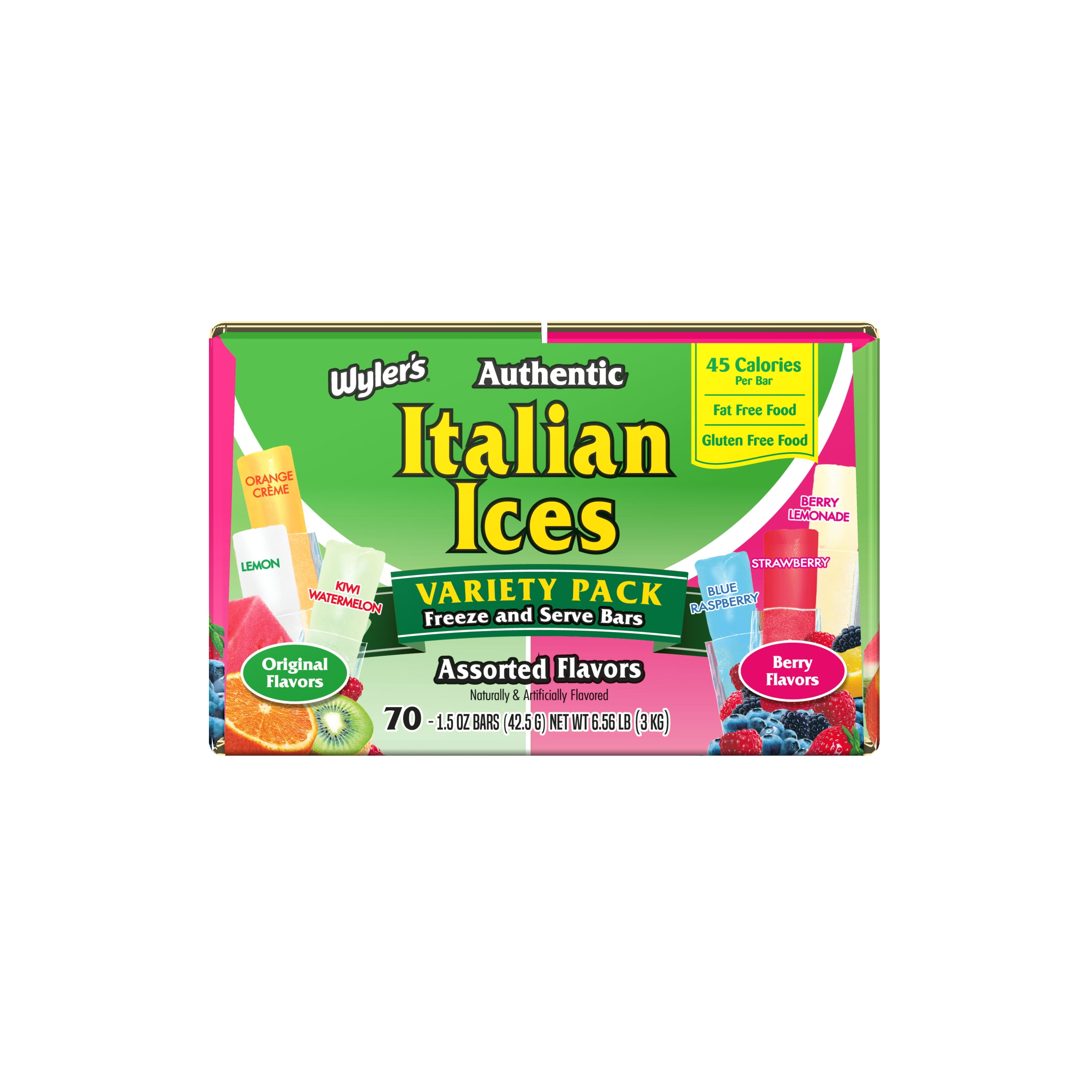 Wyler's Authentic Italian Ices Freeze and Serve Bars Variety Pack, 1.5 oz Bars, 70 Count