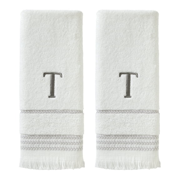 SKL Home Casual Monogram Hand Towel (2-Pack), "T", White