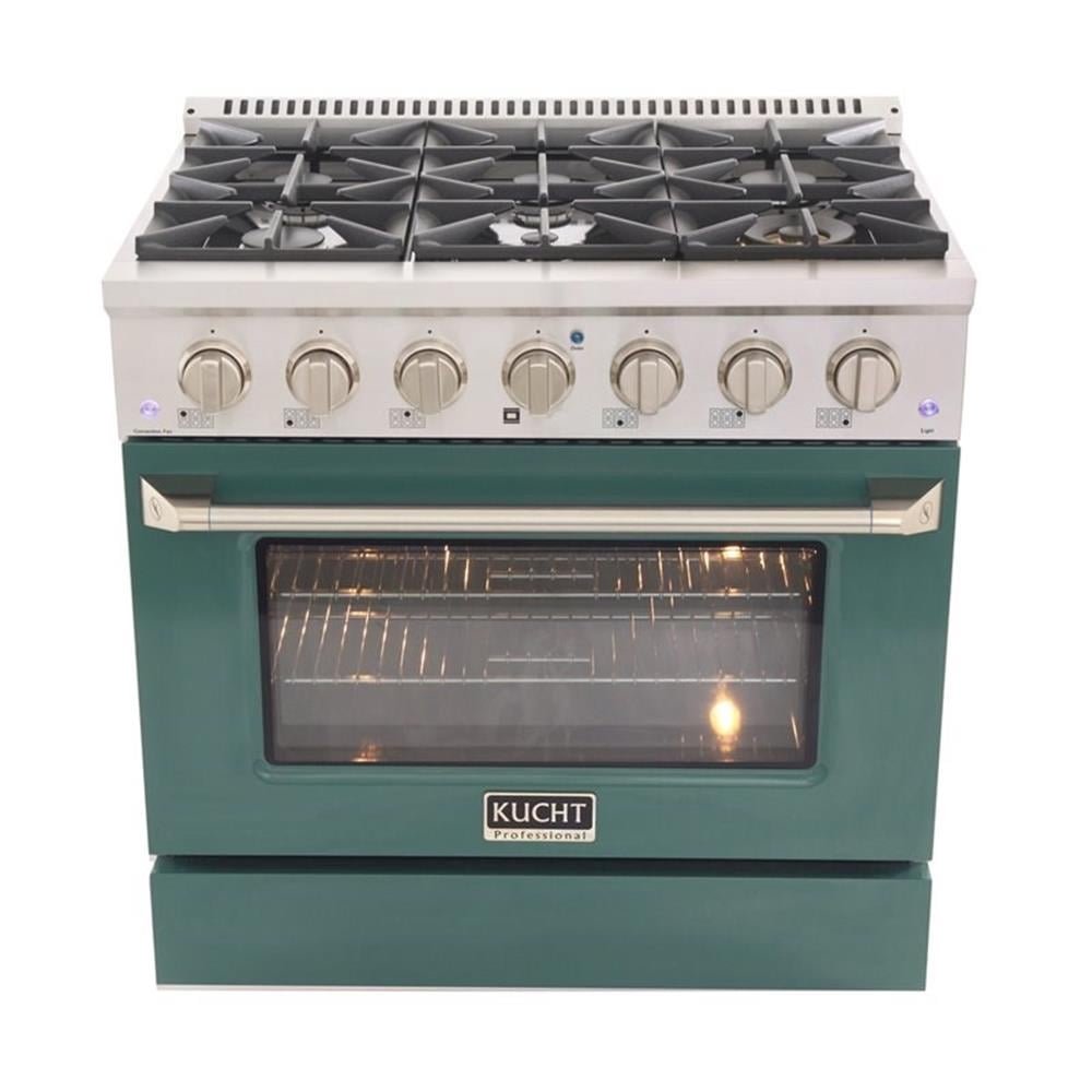 Kucht Professional 36" Modern Stainless Steel Propane Gas Range in Green/Silver