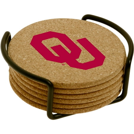 Set of Six Cork Coasters with Holder Included, University of Oklahoma