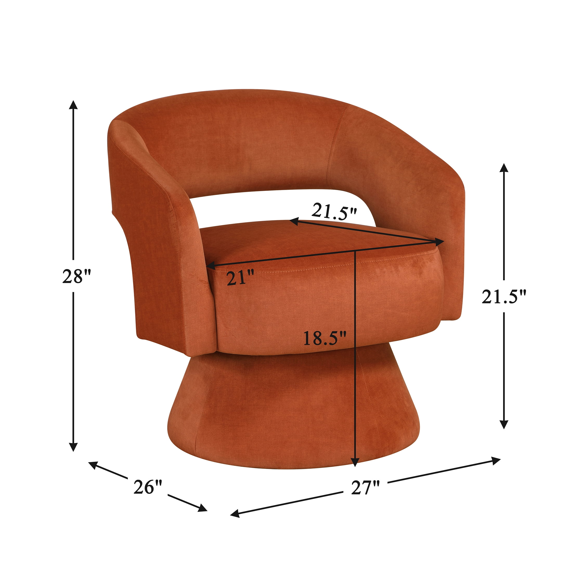OakvillePark Alderwyn Velvet Swivel Chair with Round Base, Orange