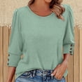 thumbnail image 2 of Yigetop 3/4 Length Sleeve Womens Tops, Womens Tops 3/4 Sleeve with Buttons Casual Blouses Summer Outfits Beach Vacation Plus Size Spring Clothes Womens Tops Green L, 2 of 7
