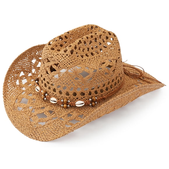 Sombrero vaquero de paja Melesh, ala ancha, unisex, caqui, M26