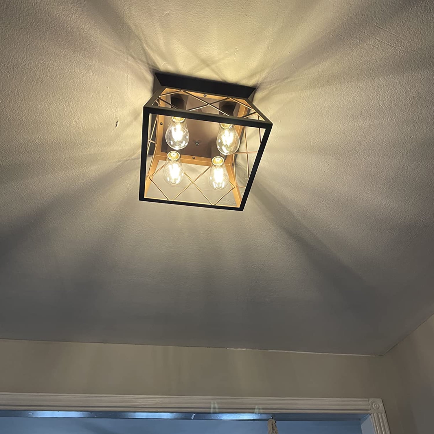 4-Light Farmhouse Flush Mount Ceiling Light Fixtures Black Metal Ceiling Light Fixture for Bedroom Living Room Dining Room Kitchen Porch