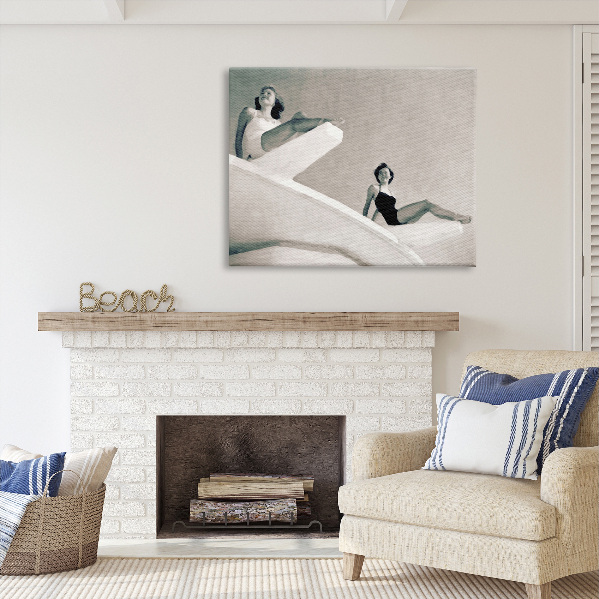Stupell Industries Girls on Diving Boards Novelty Photography Gallery Wrapped Canvas Print Wall Art, 48 x 36