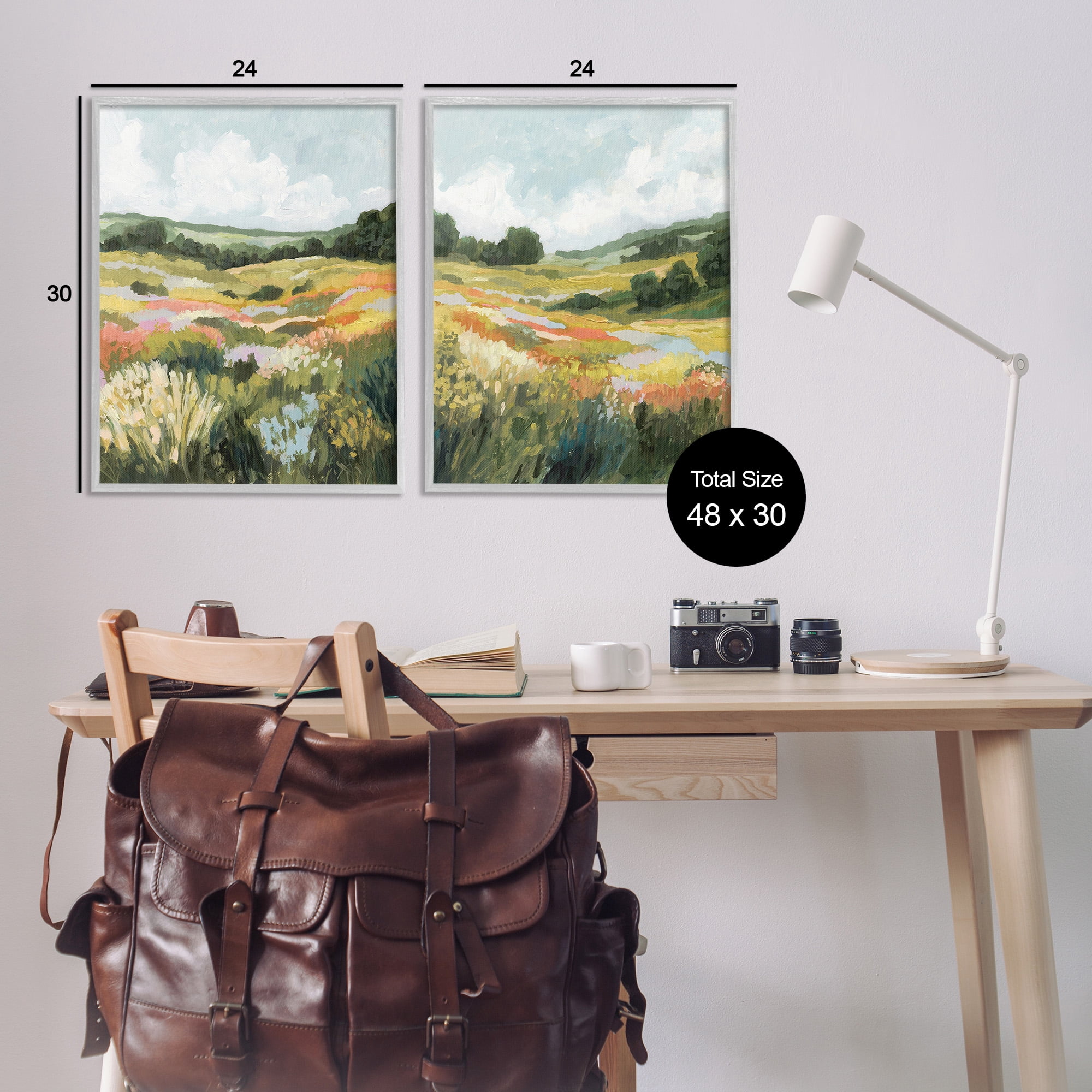 Stupell Industries Vast Meadow Painting Landscape Painting Gray Framed Art Print Wall Art, 24 x 30, Set of 2