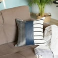 thumbnail image 3 of Boho Handcrafted Decorative Single Throw Pillow Cover Vegan Faux Leather Geometric 17" x 17" Navy Blue & Ivory Square for Couch, Bedding, 3 of 5