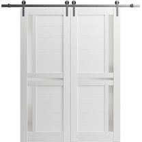 Sturdy Double Barn Door 48 x 80 inches with | Veregio 7288 White Silk with Frosted Glass | Stainless Steel 13FT Rail Hangers Heavy Set | Solid Panel Interior Doors