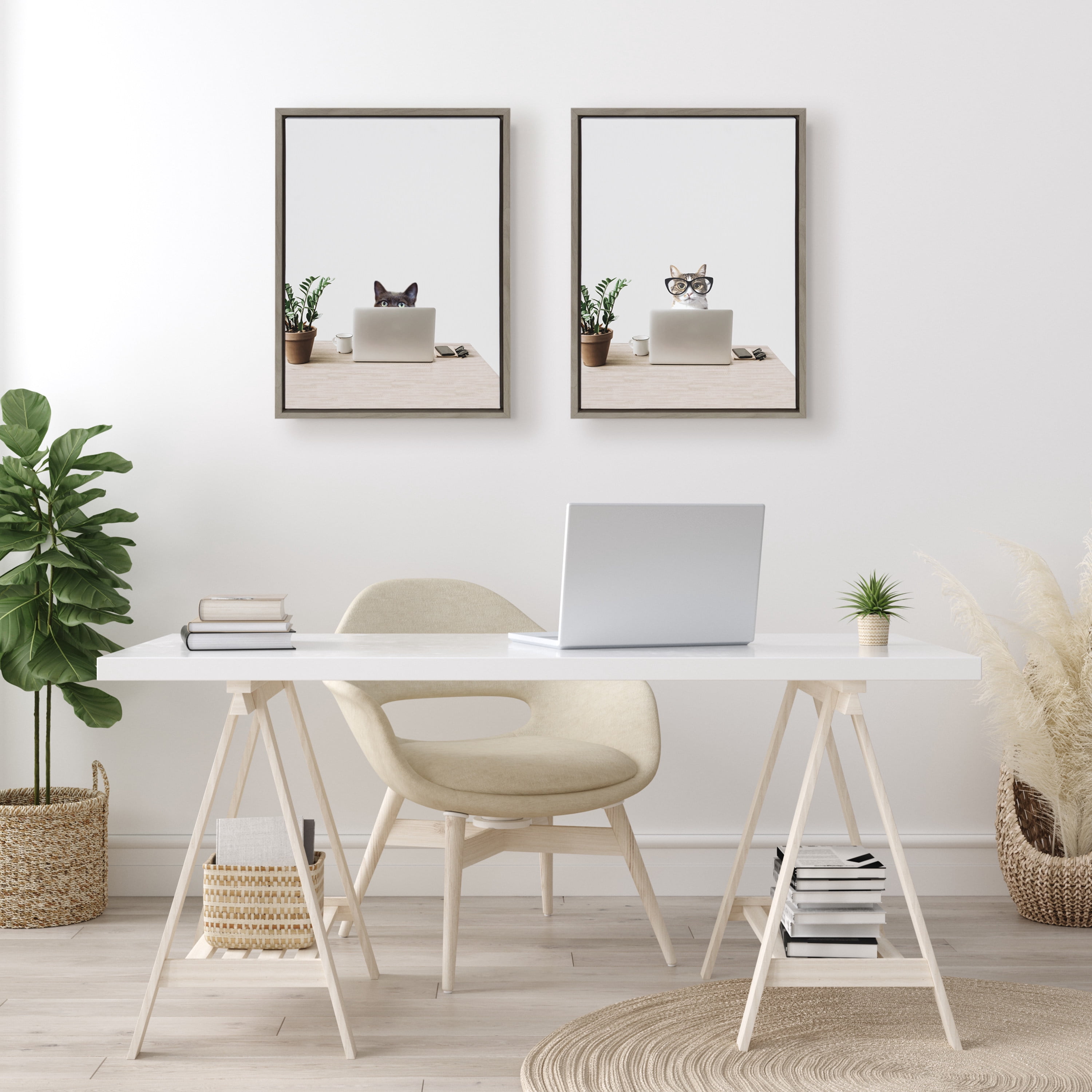 Kate and Laurel Sylvie I’m Cherise the Creative Cat Framed Canvas Wall Art by The Creative Bunch Studio, 18x24 Gray, Whitty Kitty Cat Office Art
