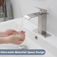 thumbnail image 4 of BWE Robinet de Salle de Bain Moderne Nickel Brossé Cascade Poignée Unique Robinets de Lavabo Vanité de Bain Récipient Commercial Satin avec Tuyau d'Alimentation en Eau, 4 of 4