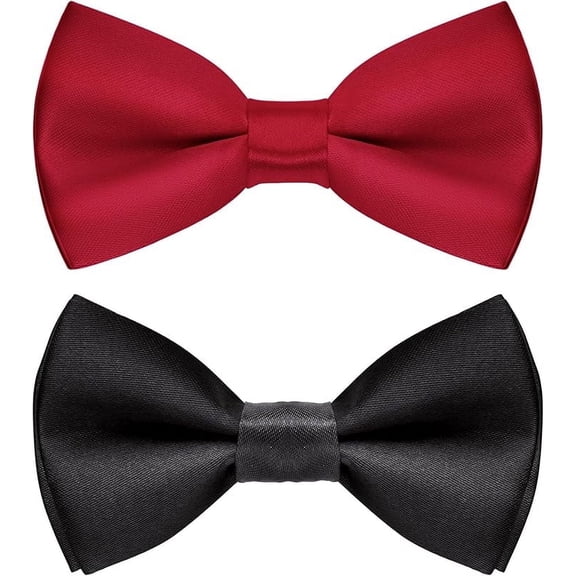 2PCS Kids Bow Ties Solid Color Satin Bow Tie for Child Boys Toddlers Wedding Party Dress up