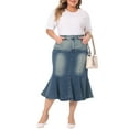 thumbnail image 2 of Agnes Orinda Women's Plus Size Denim Skirts Fishtail Bodycon Elegant High Waist Midi Jean Skirt 1X Blue Grey, 2 of 6