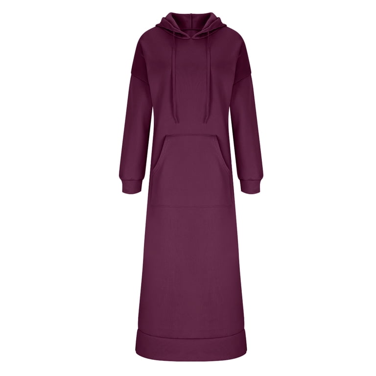 burgundy hoodie dress Modest Cranberry Pullover Hoodie Dress Women's Fashion S