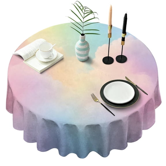 Dreamy Pastel Sky Round Tablecloth 60"x60",Wrinkle Wipeable Table Cloth for Kitchen Dining Room Picnic Patio Party