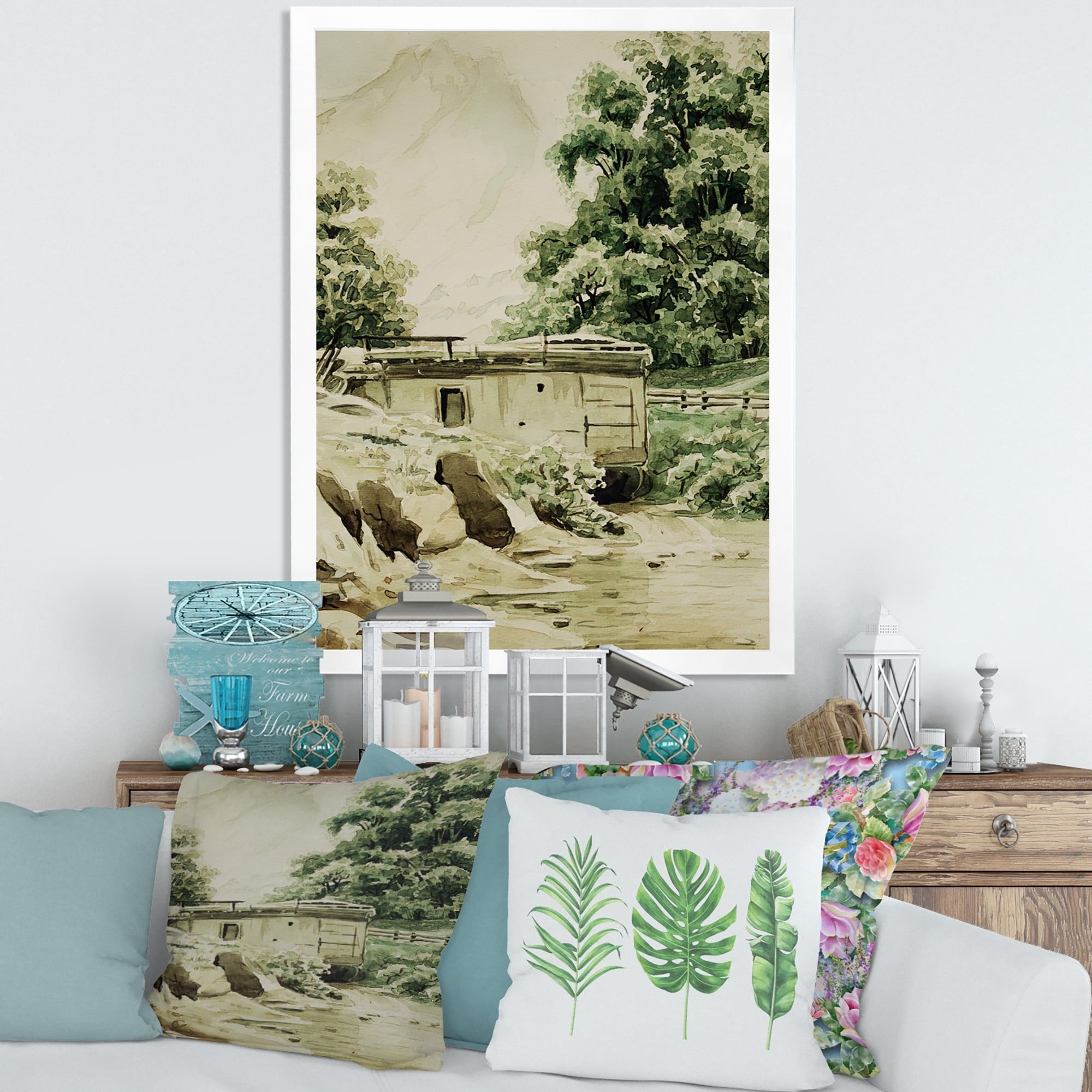Designart 'Cabin In The Green Mountains' Cabin & Lodge Framed Art Print