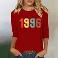 thumbnail image 2 of Crew Neck 3/4 Sleeve Tees For Women Casual Loose Stylish Vintage Pullover Tops 1996 Graphic Print T Shirts (L, Red), 2 of 4