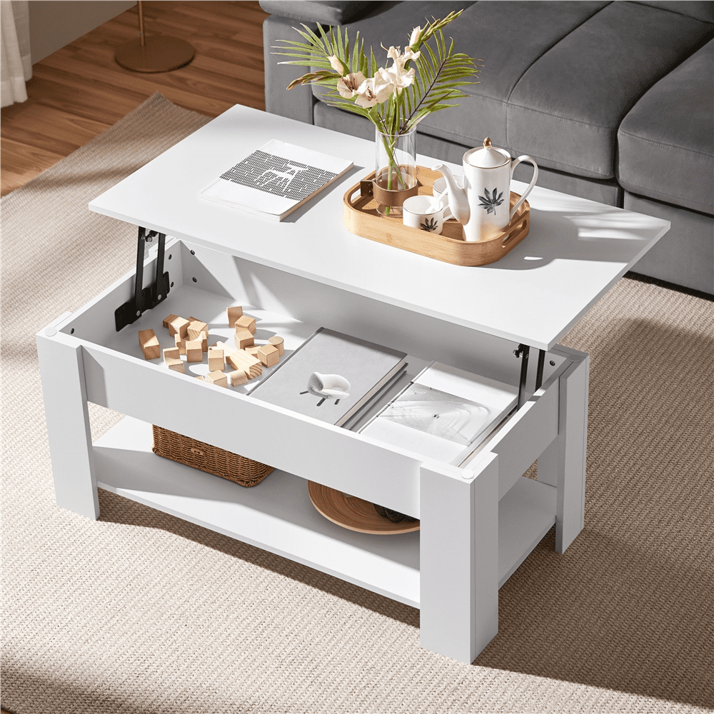 Renwick Modern Lift up Top Coffee Table with Storage Shelf, White