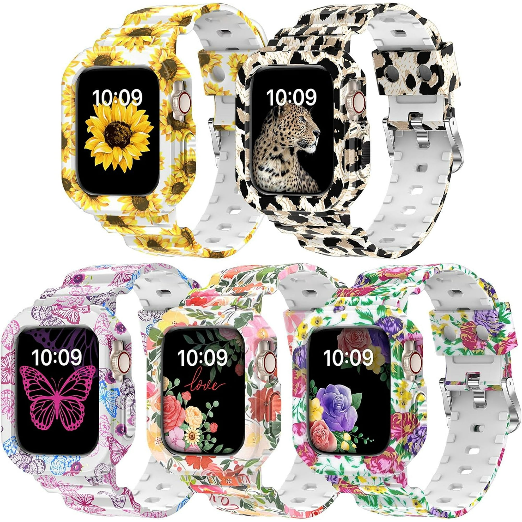 KOMI [5 Packs] Compatible for Clear Apple Watch Band with Bumper Case, Jelly Crystal Women Men Watch Band Sport TPU Strap with Case for iWatch Series 9 8 7 6 5 4 3 2 1 SE Ultra 2/1