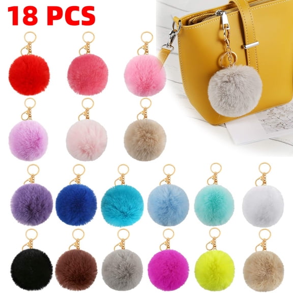 18PCS Cute Keychains For Women, 8cm/3.1" Pom Pom Keychain, Key Rings For Car Keys Handbag Backpack