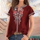 thumbnail image 2 of Camiseta de manga corta con estampado étnico y cuello en V informal de temperamento de verano para mujer Top Pompotops hkajfhjk472006, 2 of 8