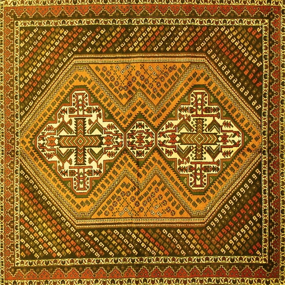 Ahgly Company Indoor Square Persian Yellow Traditional Area Rugs, 8' Square