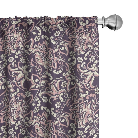 Ambesonne Vintage Curtains, Damask Inspired Floral Form, Pair of 28"x84", Eggplant Coral Beige