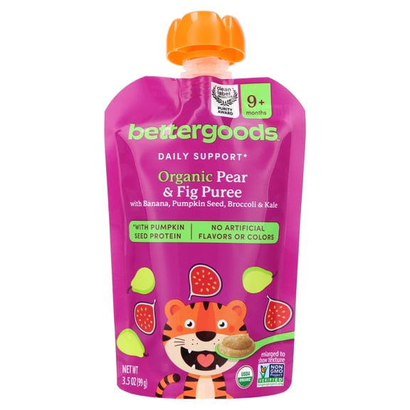 bettergoods Organic Stage 3 Baby Food Daily Support Blend, Pear and Fig Puree, 3.5 oz Pouch