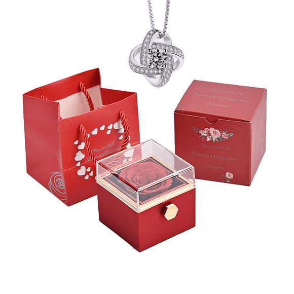 Eternal Natural Rose Box with Necklace Engraving and Rose, Customized Necklace for Girlfriend