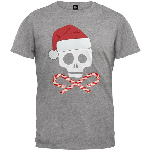 Skull And Cross Candy Canes Santa Grey Adult T-Shirt - Small