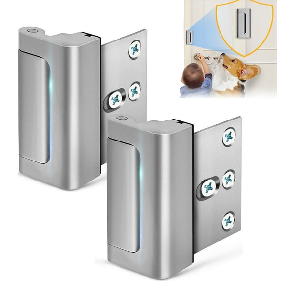 2 Pack Door Reinforcement Lock for Kids Safety Withstand 800lbs Door Latch Lock, Add a Door Security Lock- Silver Extra Door Lock with 8 Screws Prevents Unauthorized Entry