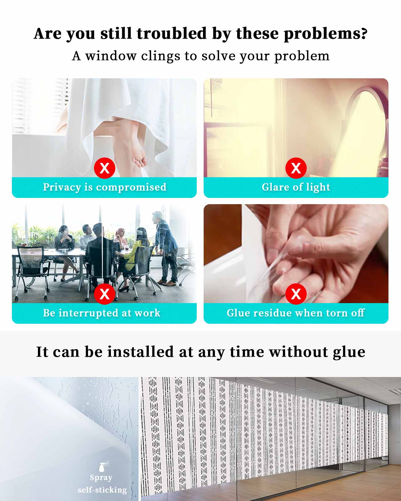 Window Privacy Film, Boho Black Stripes UV Sun Blocking Window Tint Film Heat Control One Way Blackout Window Film, Modern Bohemian Grey Art Texture Non Adhesive Static Cling Sticker 35.4x78.7 In