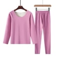 thumbnail image 2 of Women's Thermal Undershirt Set 2PC Sleepwear Long Sleeve Crewneck Pullover Top Fleece Lined Base Layer Set Purple L, 2 of 3