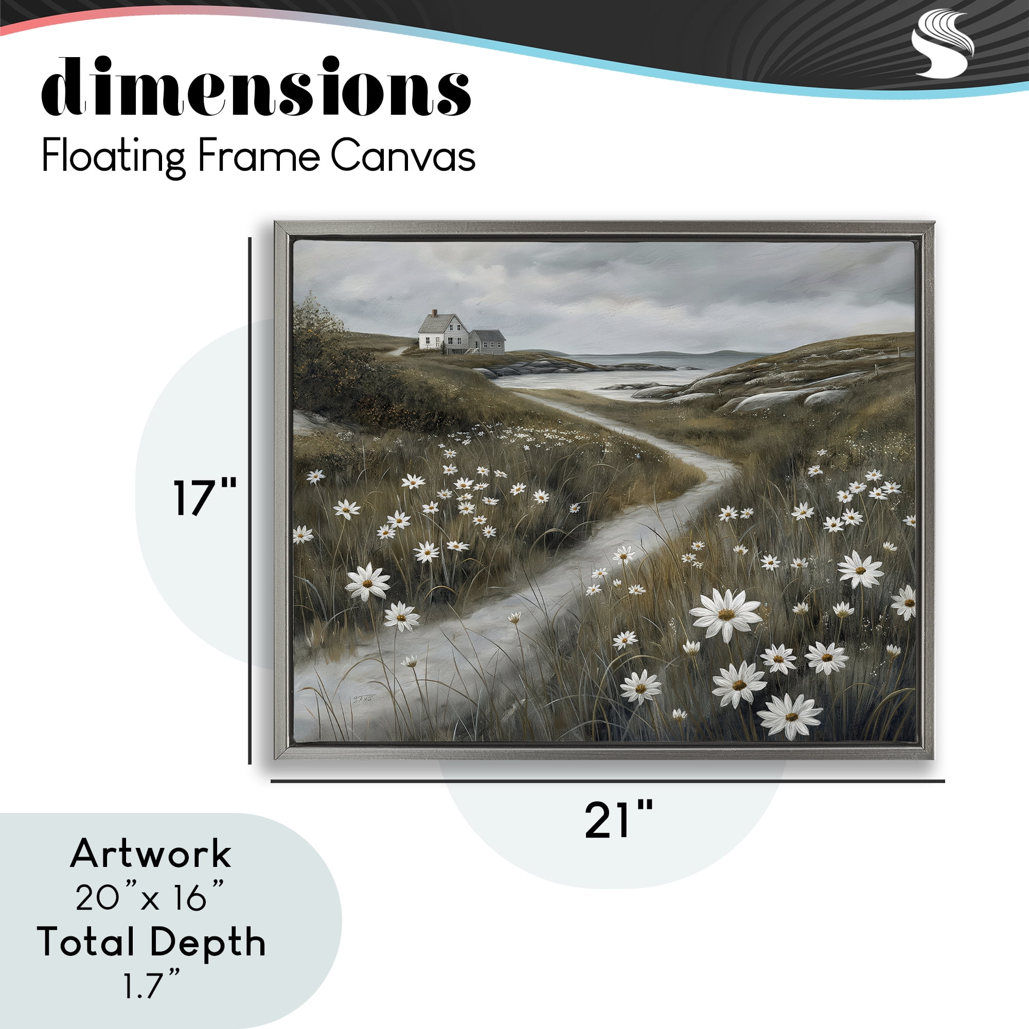 Stupell Industries Daisies Along Coastal Path Gray Framed Floater Canvas Wall Art, design by Imagine It Images